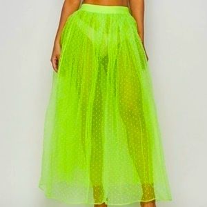 Neon swim cover up skirt w/pearls